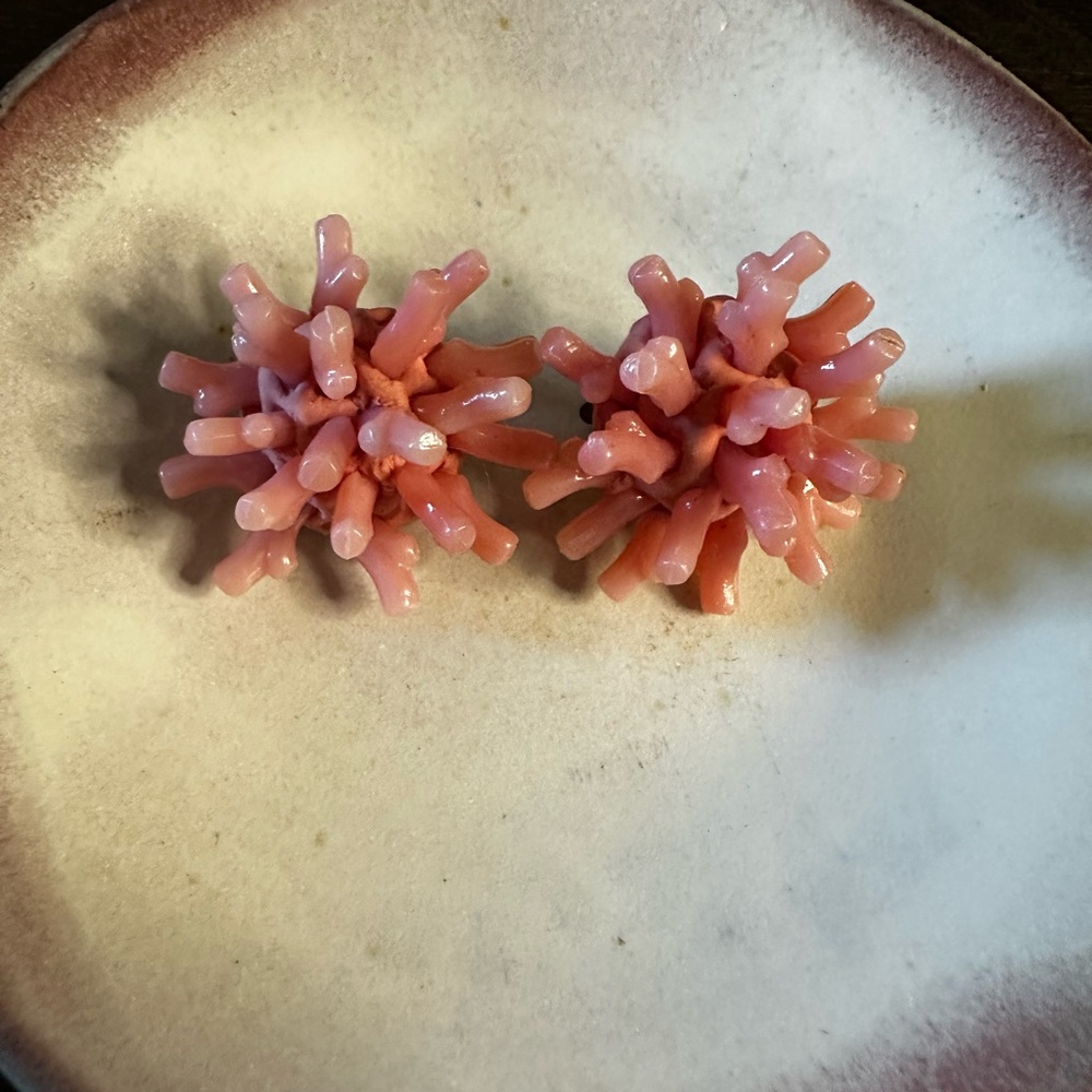 Pink Faux Coral Cluster Earrings